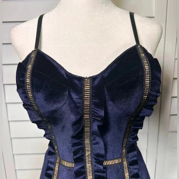 Self Portrait SZ 0 Blue Velvet Paneled Dress - Picture 4 of 14